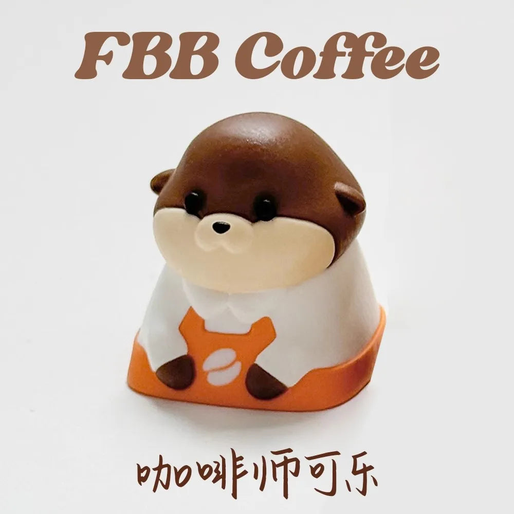 FBB Otter Coffee Theme Keycaps – PBT, Gaming Mechanical Keyboard Keycaps for MX Switch, PC Custom DIY Cute Artisan Accessory