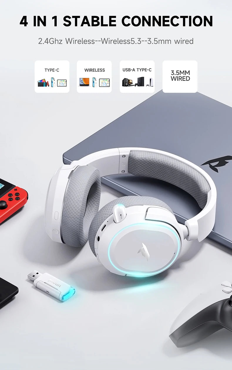 Picun G2 Wireless Gaming Headset – 2.4GHz & Bluetooth, 7.1 Surround, Low Latency, ENC Mic