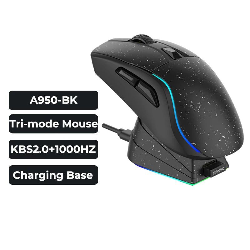 DAREU Tri-Mode Gaming Mouse – Bluetooth / Wired / 2.4G, Charging Base, KBS Buttons, for Laptop & PC Gamers