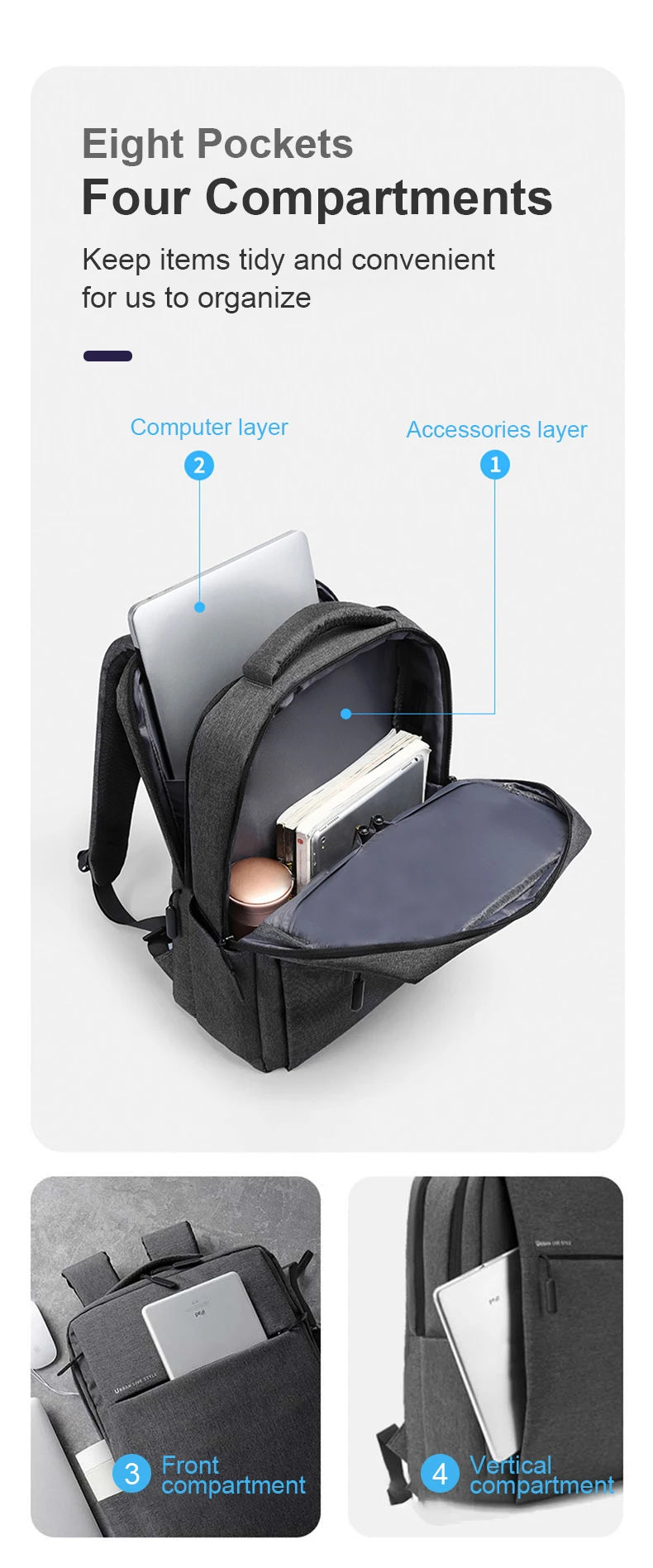 17.3-inch Laptop Backpack - Large Capacity Waterproof Travel Backpack with Multi-Pockets for Men