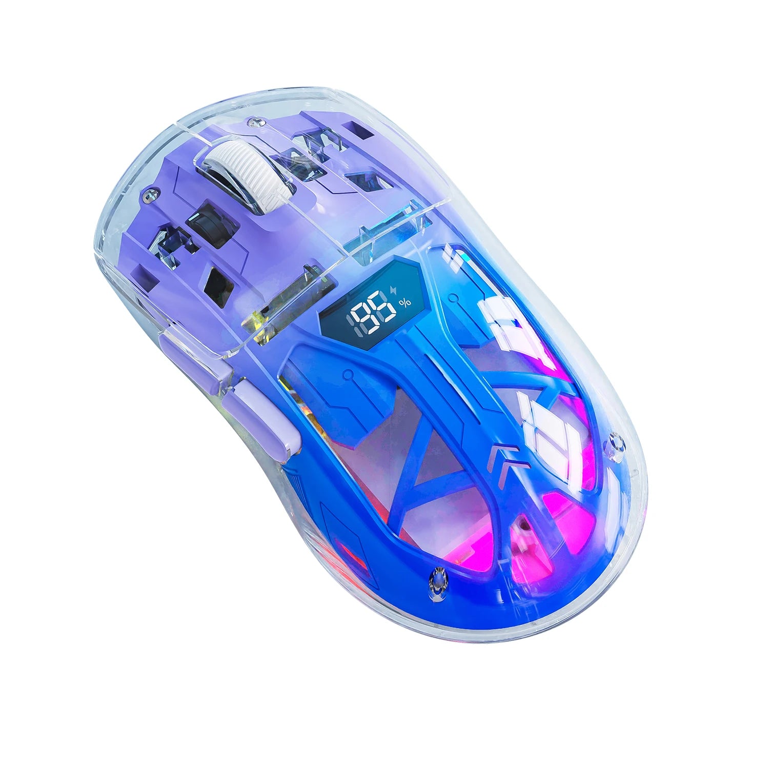 FreeWolf A2 Transparent RGB Wireless Gaming Mouse – Battery Display, Bluetooth & 2.4G, PixArt PAW3212 Sensor