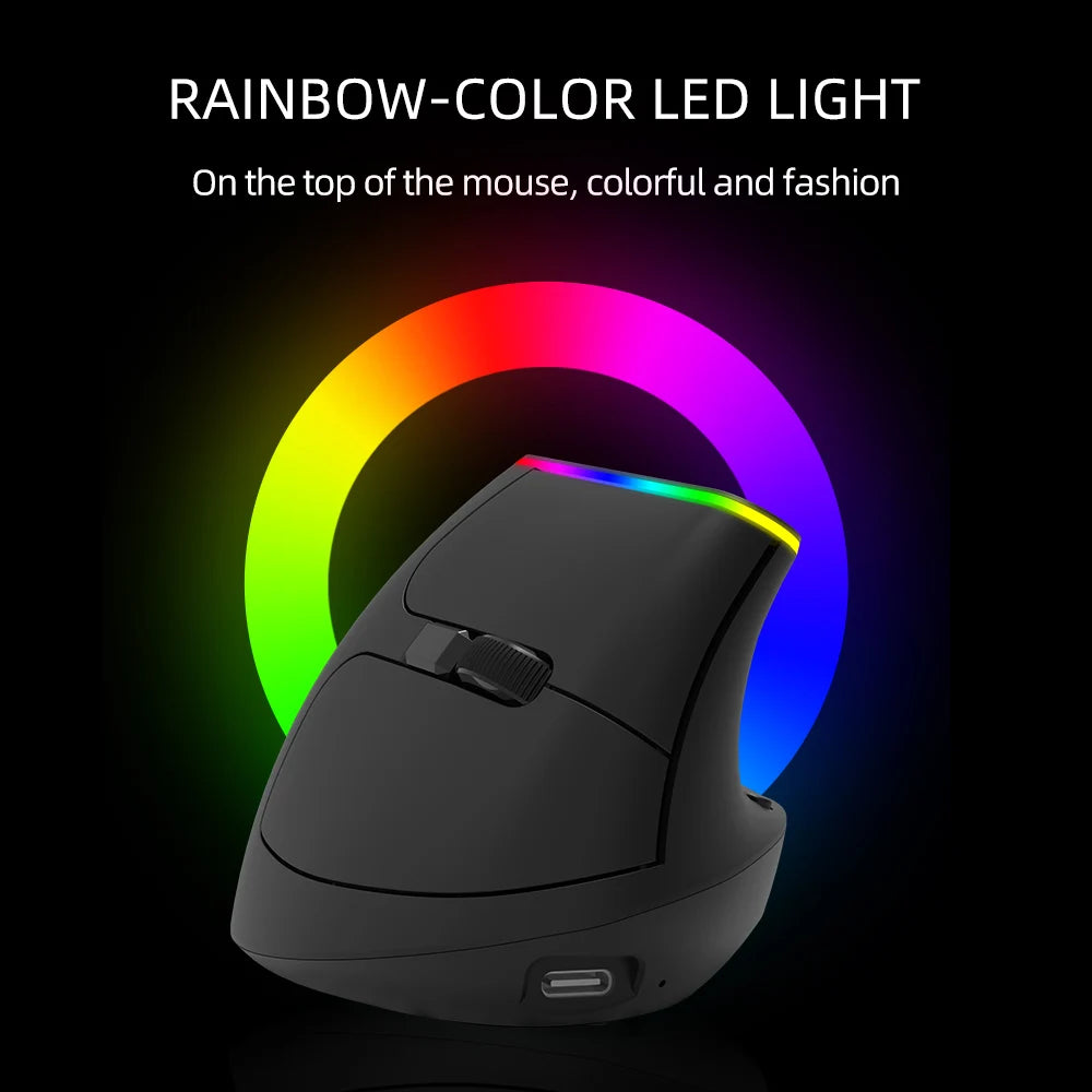 Delux Ergonomic Vertical Wireless Mouse – Rechargeable, RGB, Bluetooth & 2.4G, 4,000 DPI, Silent Clicks, for Laptop & PC