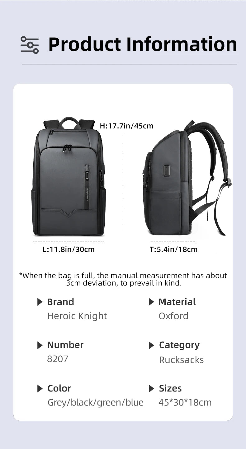 HcanKcan Men's Waterproof Business Backpack - 15.6 Inch Laptop Bag with Large Capacity for Travel, Work & School