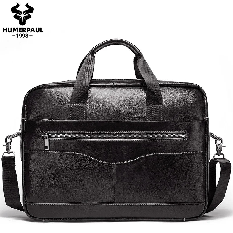 Genuine Leather Men's Briefcase - Portable Business Messenger Shoulder Bag for Laptop & Office Travel