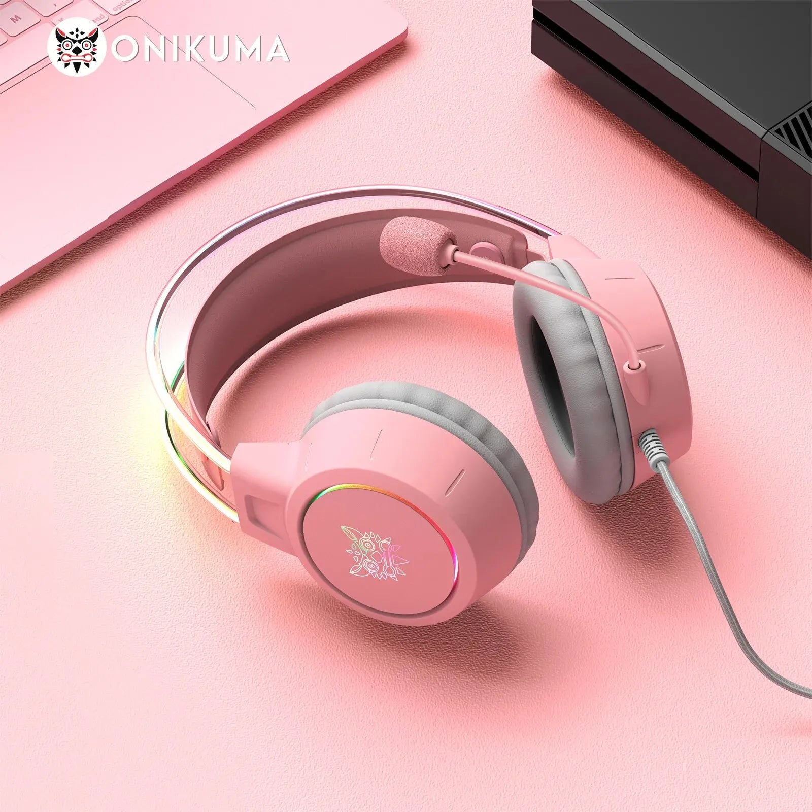 ONIKUMA RGB Gaming Headset – Detachable Cat Ears, Wired, Noise-Canceling Mic, Esports Style