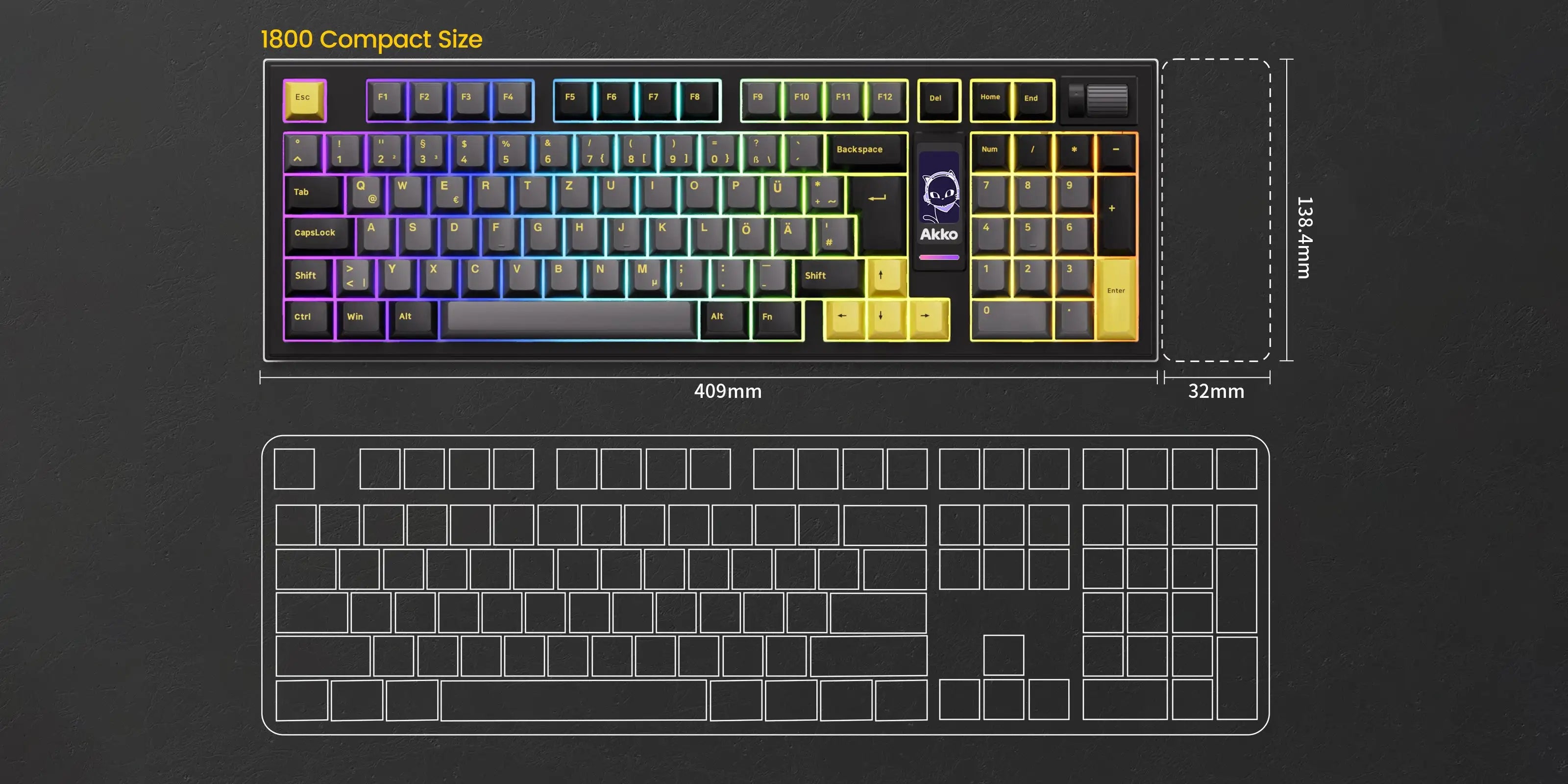 Akko 5098B Wireless Mechanical Gaming Keyboard – 97 Keys, 1.47-inch TFT Screen, Vertical Knob, ISO-DE Layout, Hot-Swap, RGB Gasket