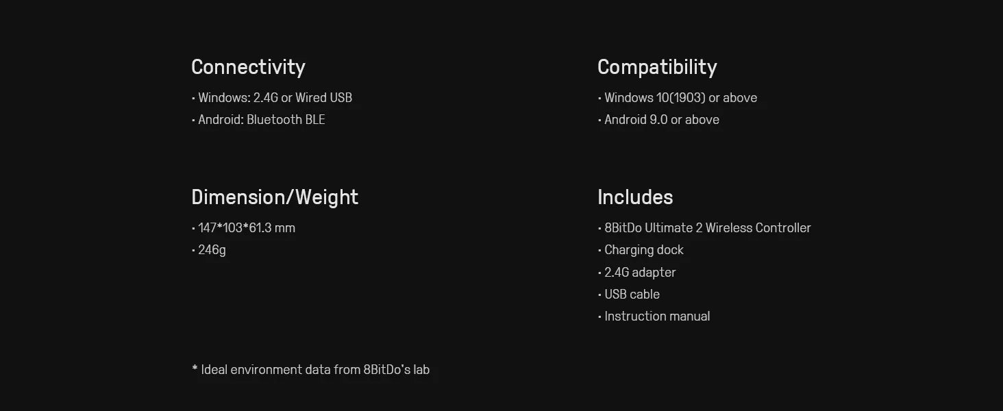 8BitDo Ultimate 2 Wireless Controller, Bluetooth/USB/2.4G Gamepad withTMR Joysticks、Charging Dock for PC,Windows 10,11, Android