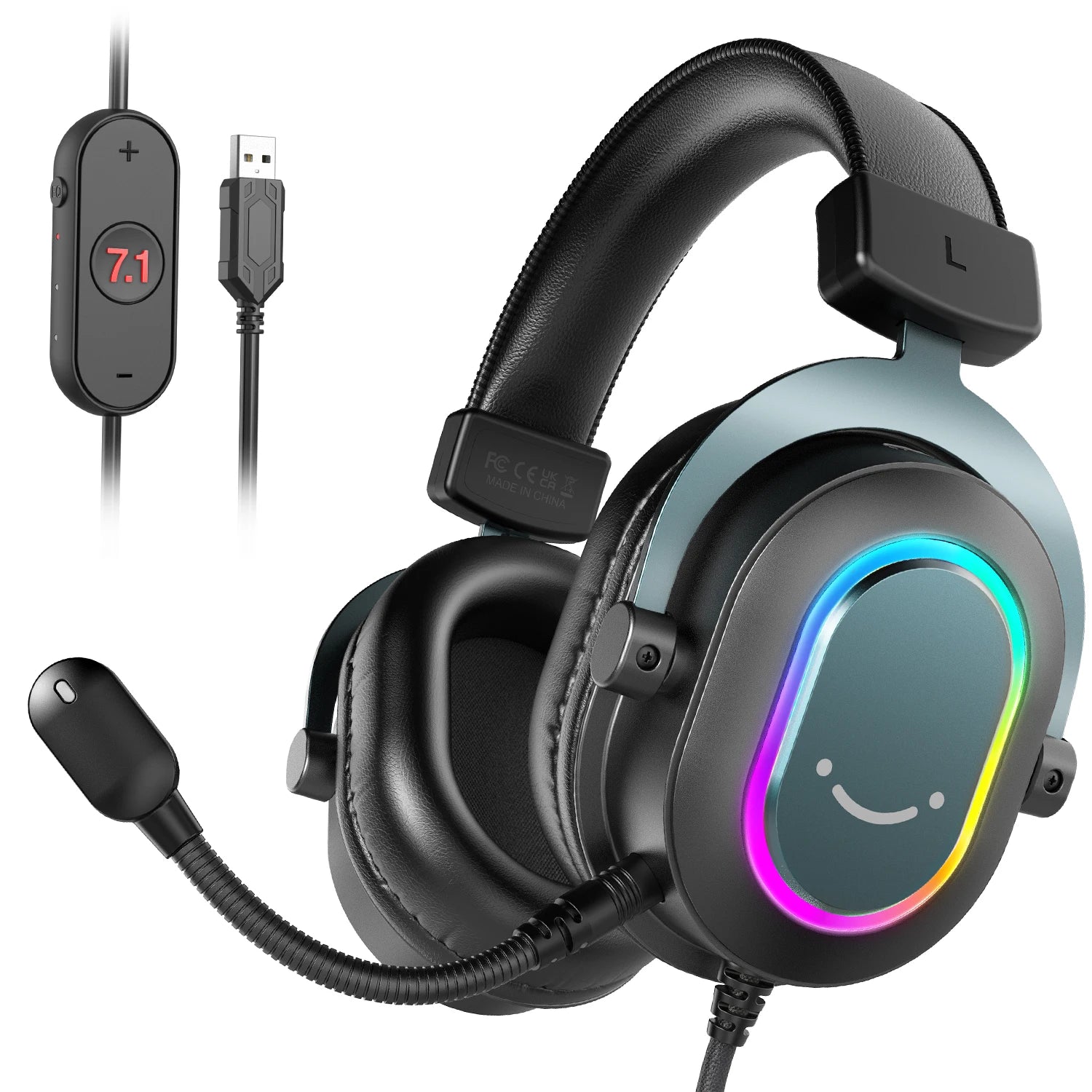 FIFINE RGB Gaming Headset with Mic – 7.1 Surround Sound, Over-Ear, 3 EQ Modes for PC/PS4/PS5