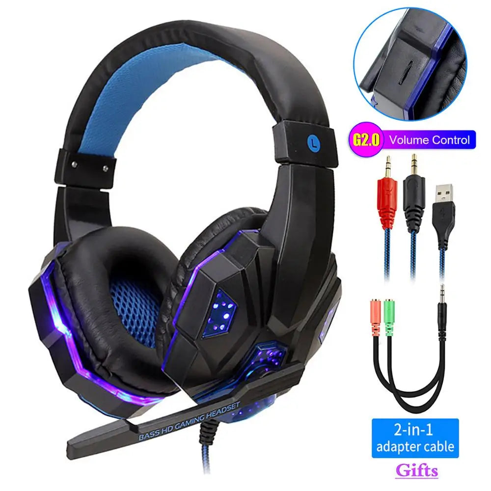 Professional Wired Gaming Headset – LED Light, Bass Stereo Sound, Mic for PC/PS4/PS5/Xbox