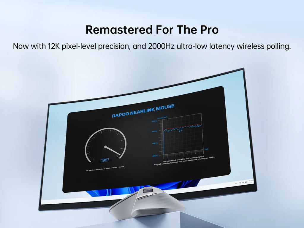 Rapoo MT760PRO Wireless Mouse – NearLink + Bluetooth 5.0, Multi-Device, 12,000 DPI, 2K Polling Rate, Ergonomic, Quiet Clicks