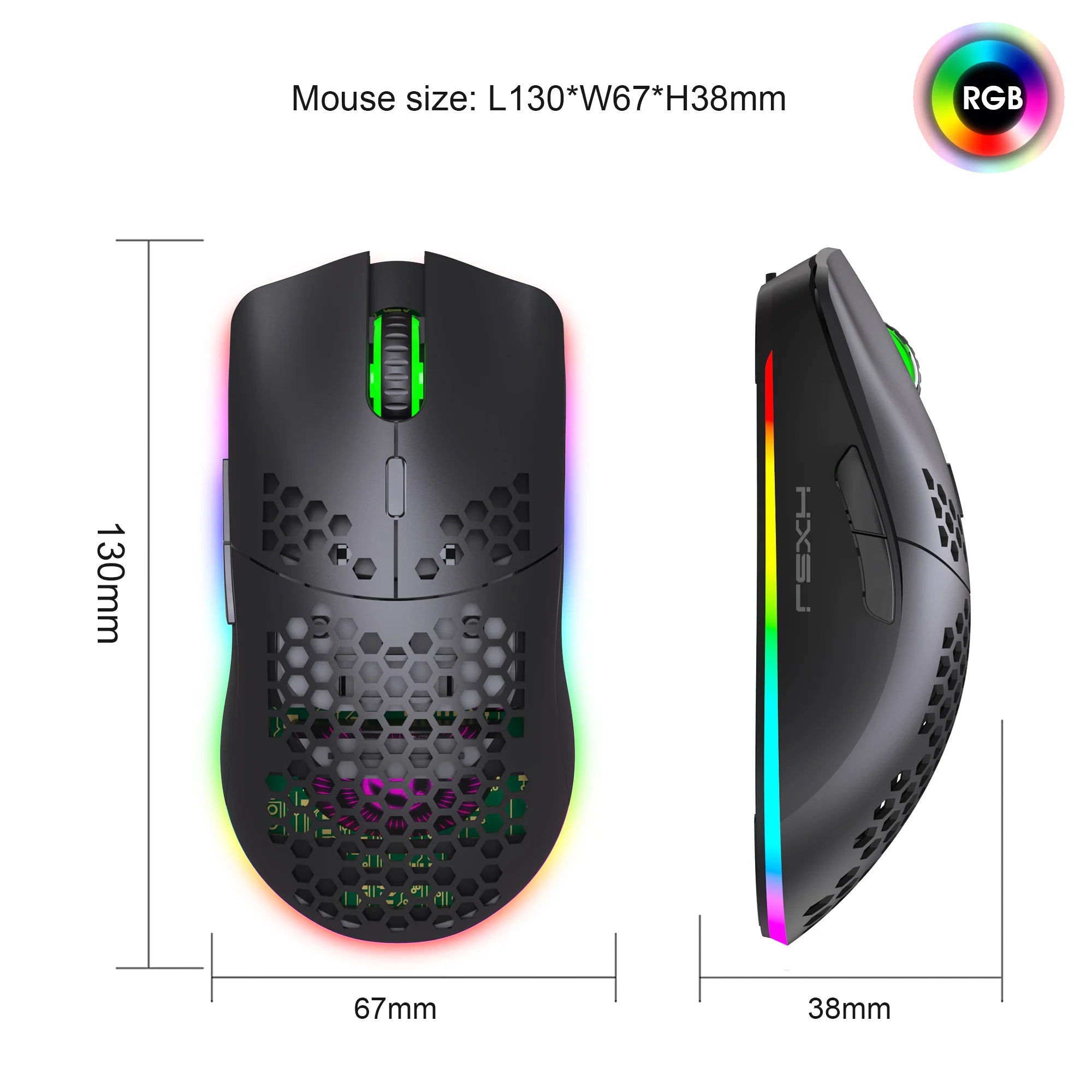 RGB Ultralight Honeycomb Wireless Gaming Mouse – 2.4G Wireless, Charging Support, 3,600 DPI, 6-Button Design, for Laptop & PC Gamers
