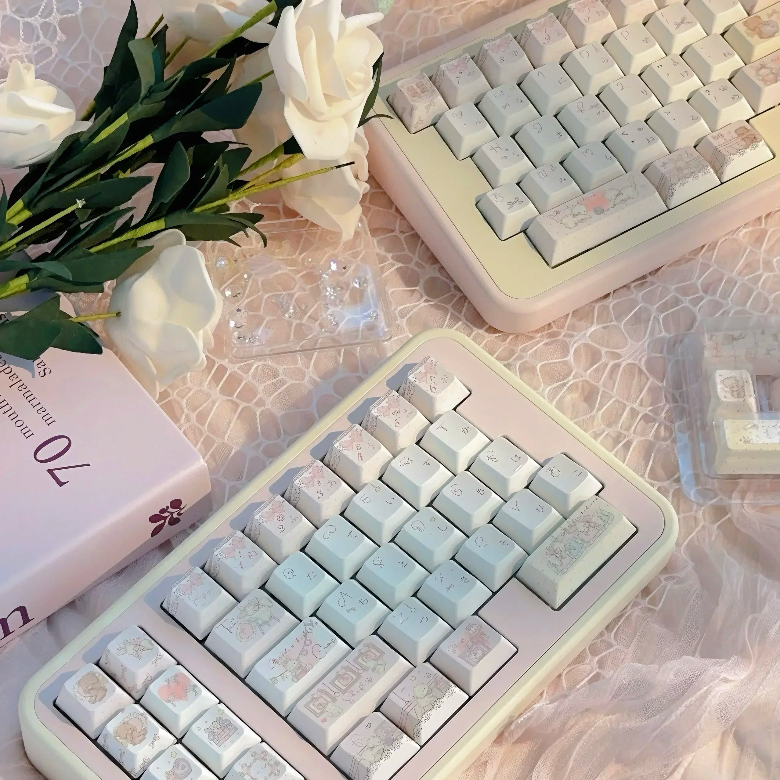 Baby’s Dream Pink & White Theme Keycaps – 139 Keys, PBT Cherry Profile SOA, Custom Original Handmade Keycaps for Mechanical Keyboard