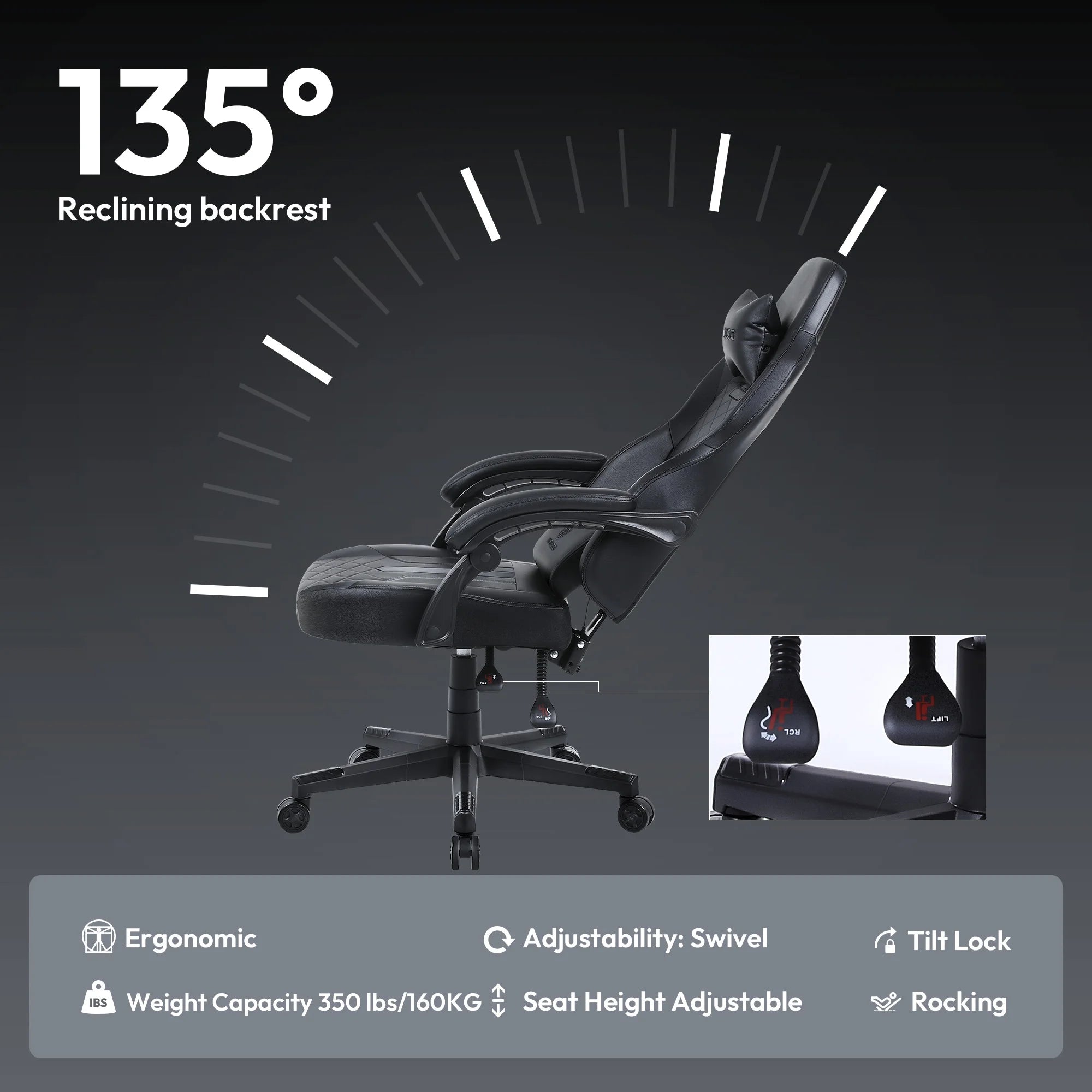 Dowinx Gaming Chair with Pocket Spring Cushion, Ergonomic Computer Chair High Back, Reclining Game Chair Pu Leather 350LBS