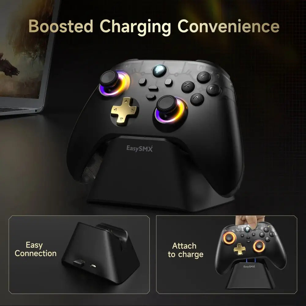 EasySMX D05 Wireless Gaming Controller Gamepad for PC/Switch/TV/Phone with Charging Dock RGB Hall Effect Joysticks Triggers