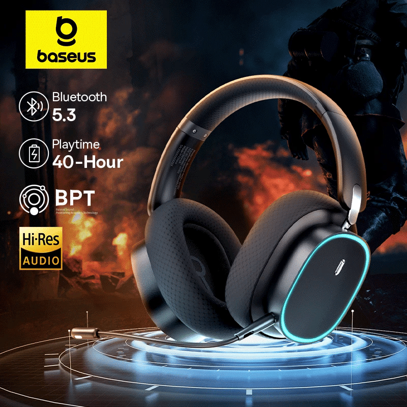 Baseus GH02 Wireless Gaming Headset – Bluetooth 5.3, 2.4G/Wired, RGB, 40mm Drivers