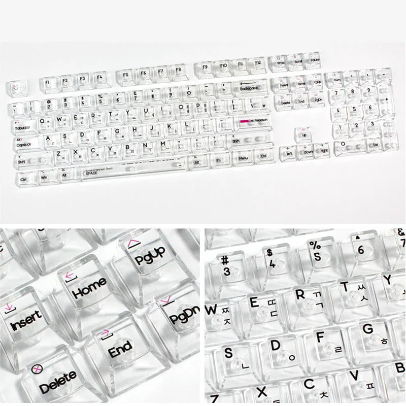 132 Keys Korean Layout Keycaps – Cherry Profile, White Transparent PC Keycaps, UV Printing Crystal Keycaps for MX Switches Gaming Keyboard