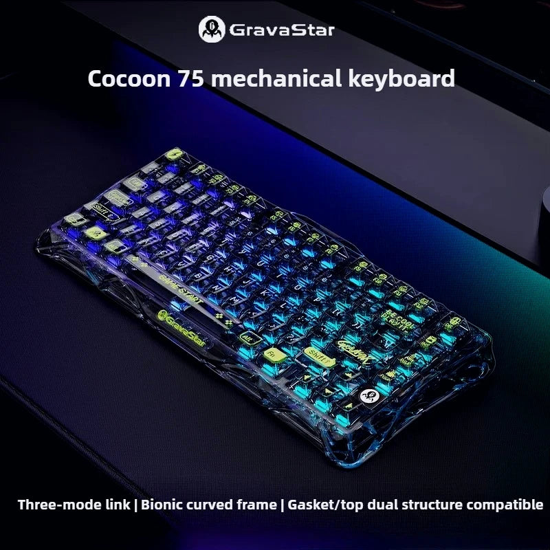 GravaStar Cocoon-Break 75 Mechanical Keyboard – 75% Layout, Tri-Mode Wireless, Transparent Shell, Gasket Mount, Hot-Swap, Esports Gaming