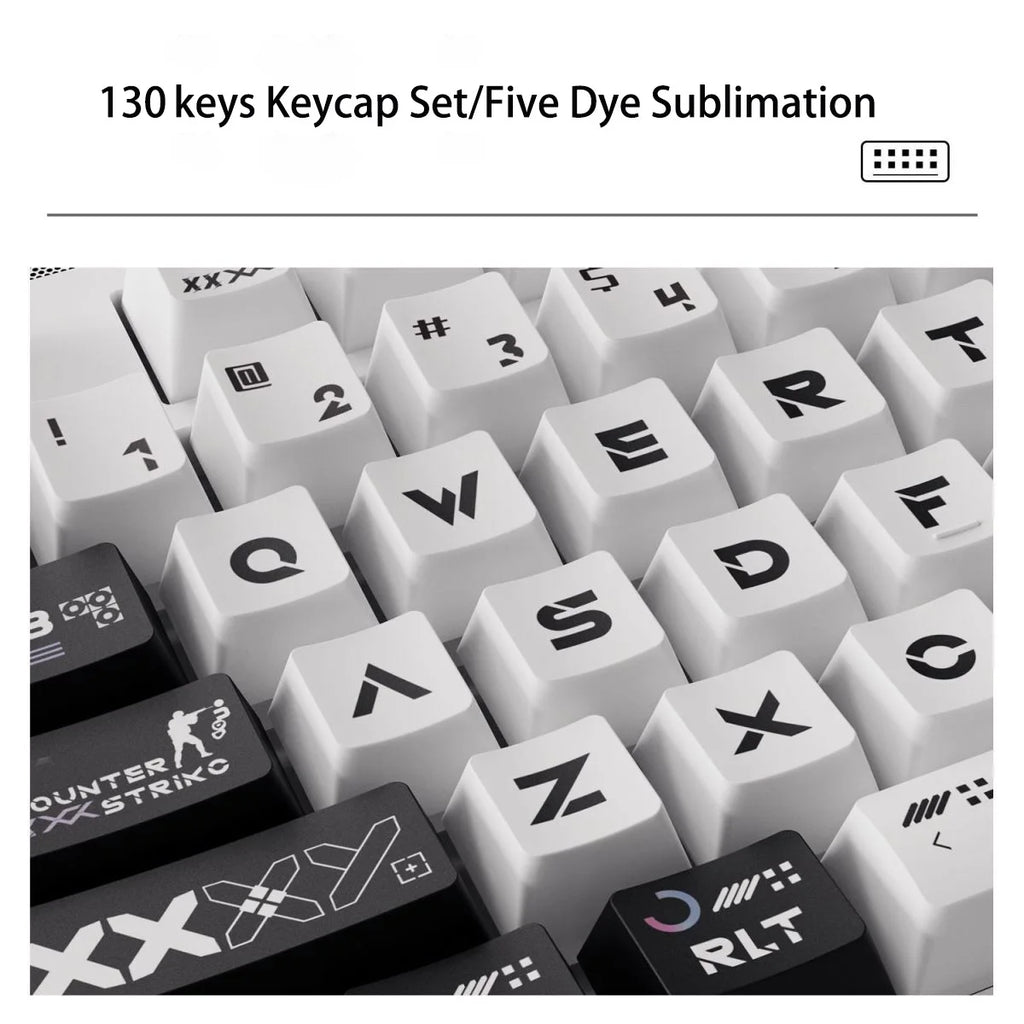 130 Keys Printstream PBT Keycaps – Cherry Profile, 5-Side Dye-Sublimation, for Gateron MX Switches Mechanical Gaming Keyboard