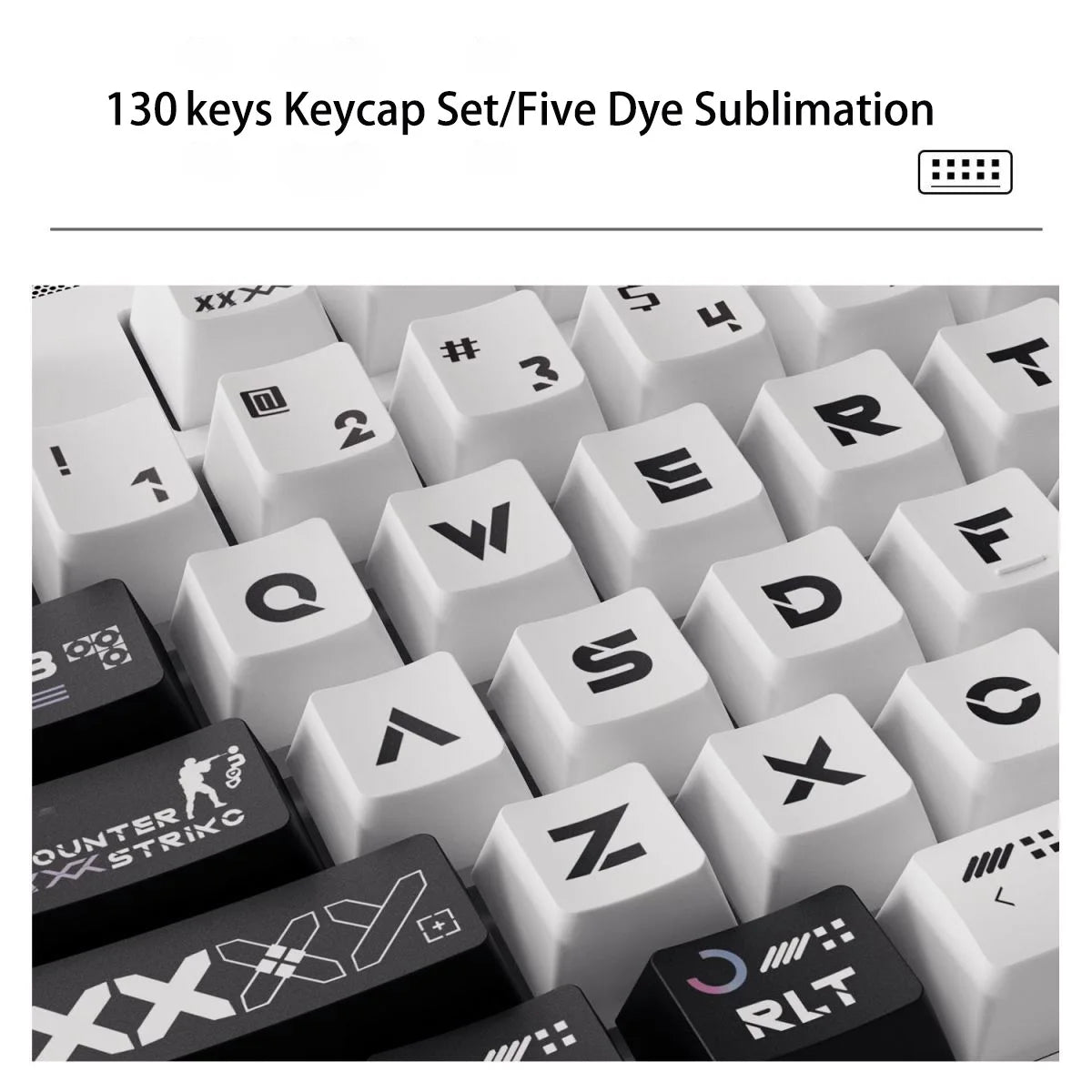 130 Keys Printstream PBT Keycaps – Cherry Profile, 5-Side Dye-Sublimation, for Gateron MX Switches Mechanical Gaming Keyboard