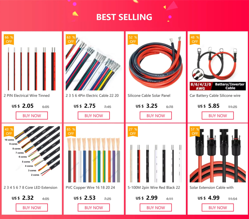 2-Pin Electrical Wire – Tinned Copper, PVC Insulated Red & Black Cable, for Single-Color LED Strip Light Extension, 18/26/28 AWG