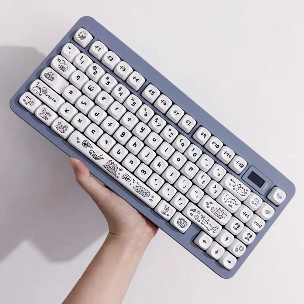 Naught Cat Black & White Keycaps – 140 Keys, MOA Profile, PBT Dye-Sublimation, for MX Switch Gaming Mechanical Keyboard