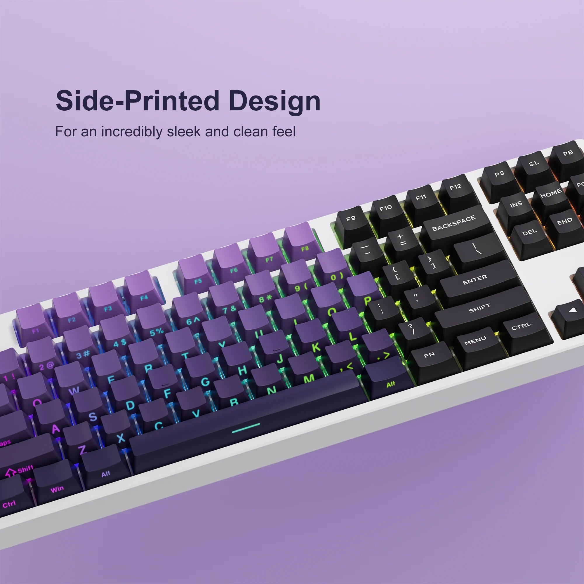 136 Keys Side-Printed PBT Keycaps – Gradient Purple, Double-Shot Shine-Through, OEM Profile, for Gateron MX Switches