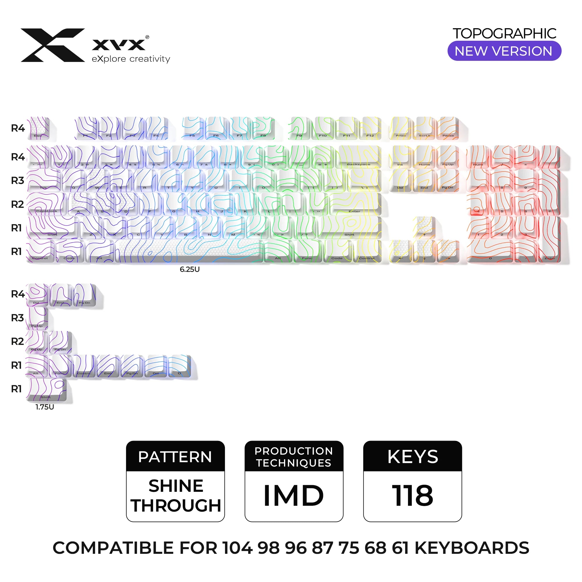 XVX Spider Web Keycaps – OEM Profile, Shine-Through IMD-Tech Keycap Set, 118 Keys, Black Backlight (Keycaps Only)