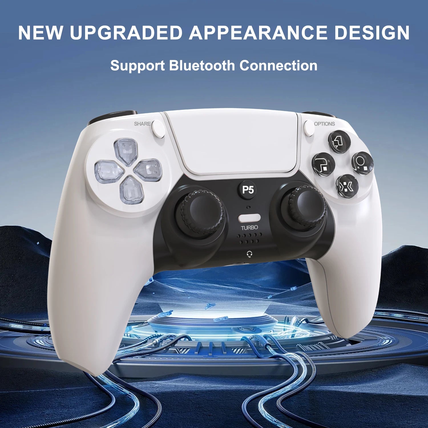 GAMINJA P50A Wireless Game Controller For PS5/PC Transparent Crystal buttons Six Axis Gyroscope With Touchpad Ergonomic