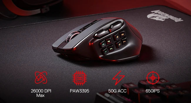 Redragon M811 PRO Wireless MMO Gaming Mouse – RGB Gamer Mouse with 15 Programmable Buttons & 10 Side Macro Keys