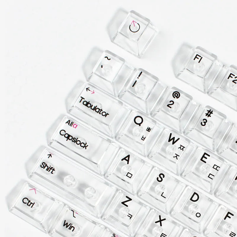 132 Keys Korean Layout Keycaps – Cherry Profile, White Transparent PC Keycaps, UV Printing Crystal Keycaps for MX Switches Gaming Keyboard