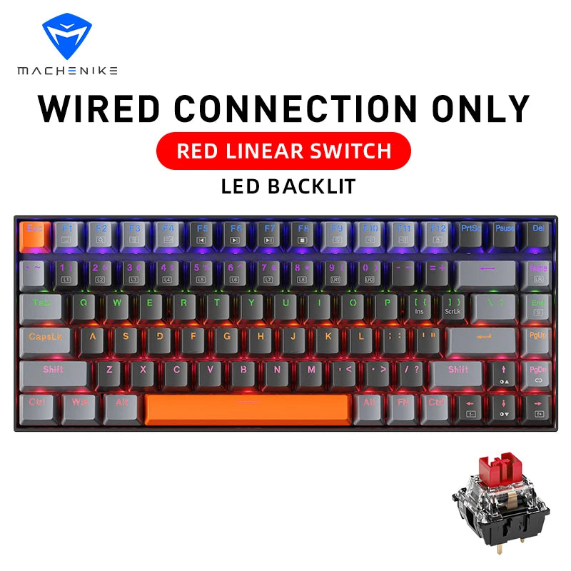 Machenike K500A-B84 Mechanical Keyboard – 75% TKL, 84 Keys, Hot-Swappable, Wired Gaming Keyboard, 6-Color Backlight