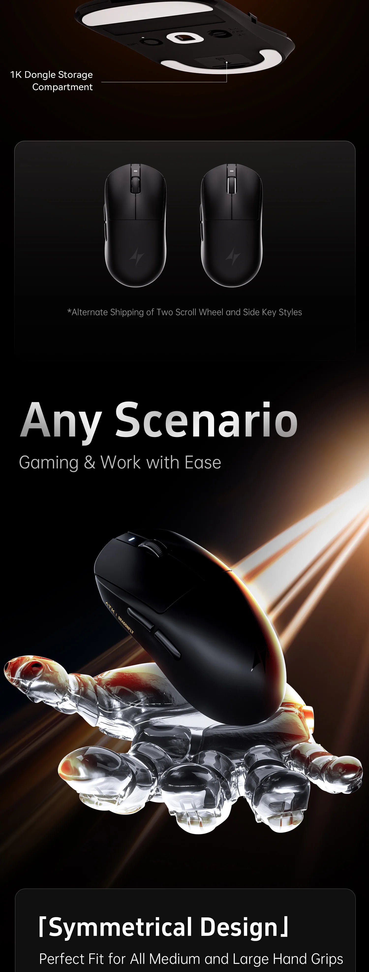 ATK Dragonfly A9 Series Wireless Gaming Mouse – Tri-Mode Connection, PAW3950 Sensor, Nordic 52840 Chip, 8K Polling Rate, 53g Lightweight, for Laptop & PC Gaming