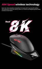 DAREU Wireless Gaming Mouse – 8KHz Polling Rate, AIM-750 (PAW3950) Sensor, 30,000 DPI, Tri-Mode Connection, 60g Lightweight, with Charging Base