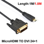 1M / 1.8M Micro HDMI to DVI-D 24+1 Cable – 3D 1080P Adapter for LCD, DVD, HDTV, XBOX, PS3, Monitor & TV