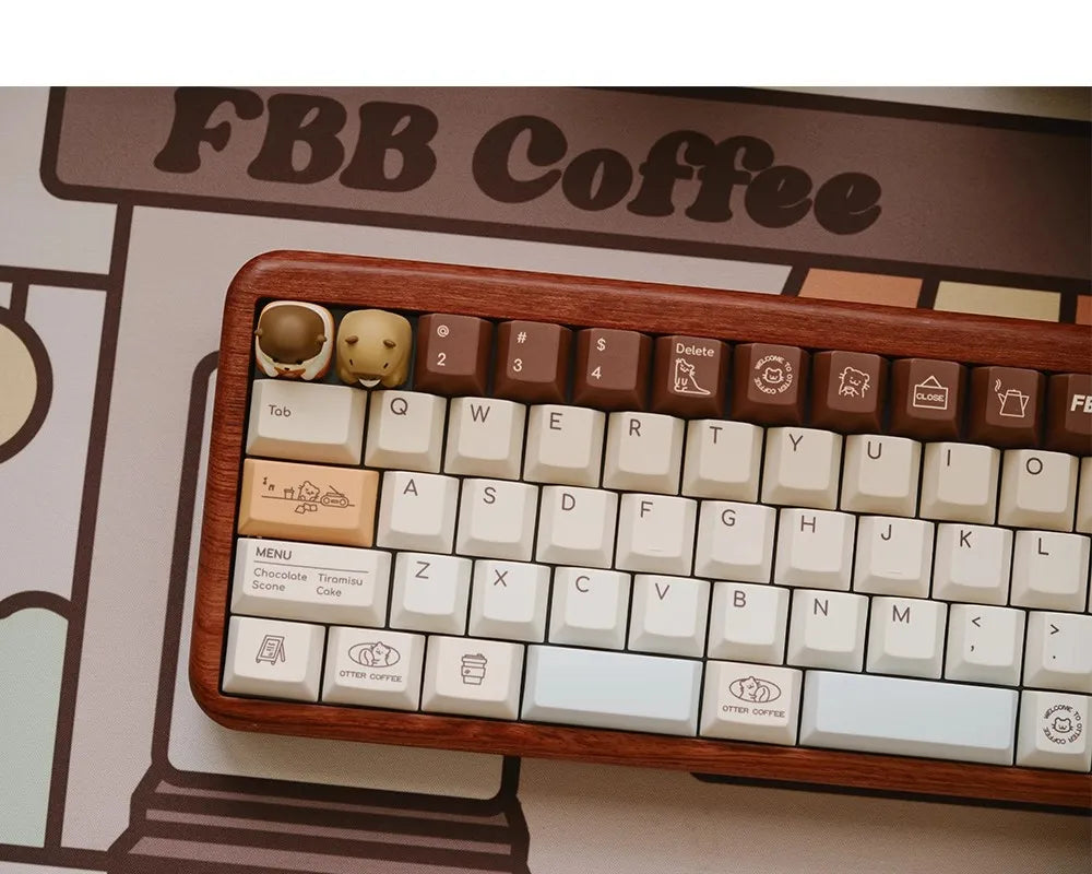 FBB Otter Coffee Theme Keycaps – PBT, Gaming Mechanical Keyboard Keycaps for MX Switch, PC Custom DIY Cute Artisan Accessory