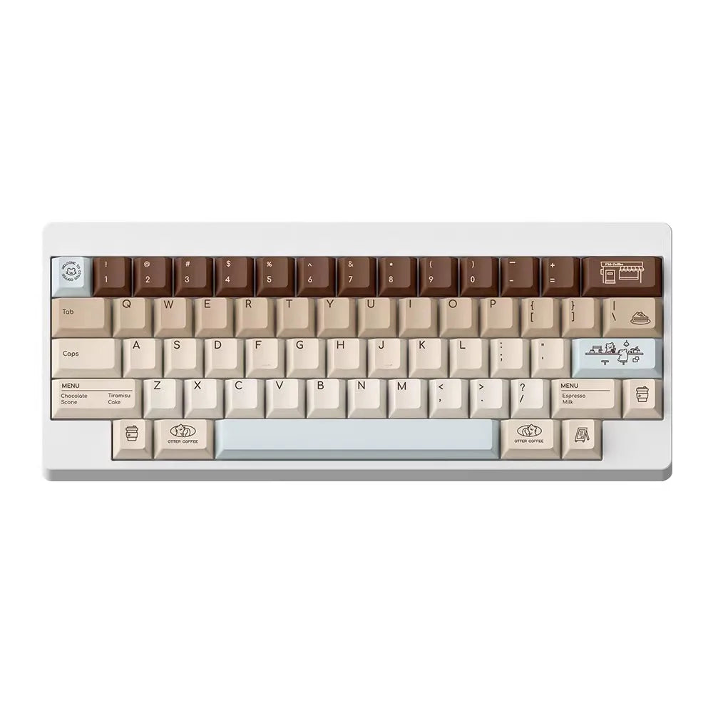 FBB Otter Coffee Theme Keycaps – PBT, Gaming Mechanical Keyboard Keycaps for MX Switch, PC Custom DIY Cute Artisan Accessory