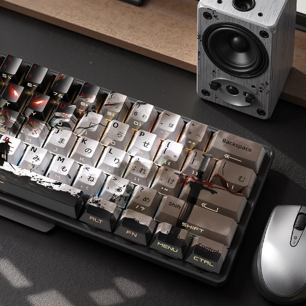 129 Keys Swordsman Keycaps – 5-Side Dye-Sub PBT, Cherry Profile, Side-Printed Shine-Through Keycaps for MX Switches Gaming Keyboard