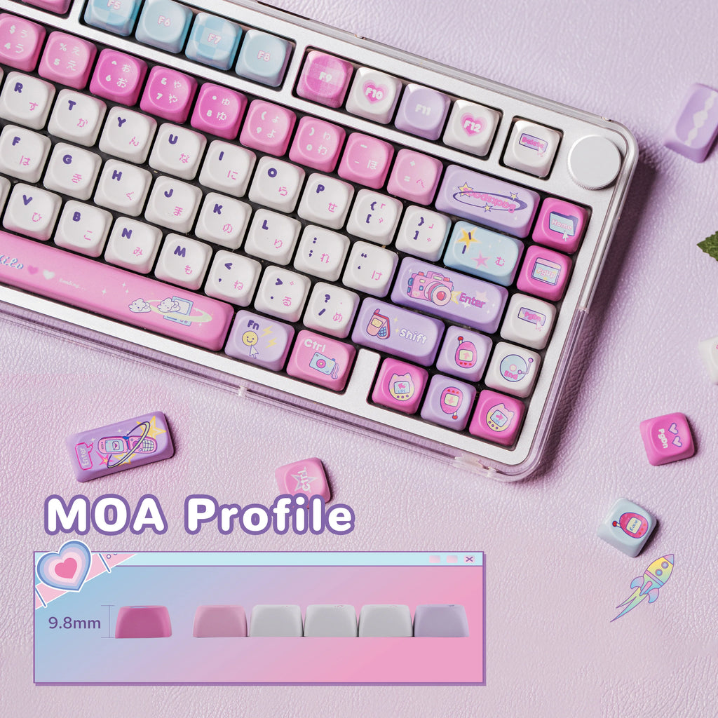 KiiBOOM × Elyxirine Digital Dreams (Pastel Y2K) Keycap Set – 144 Keys, MOA / Cherry Profile, for 60% / 65% / 75% / TKL / Full-Size Keyboards