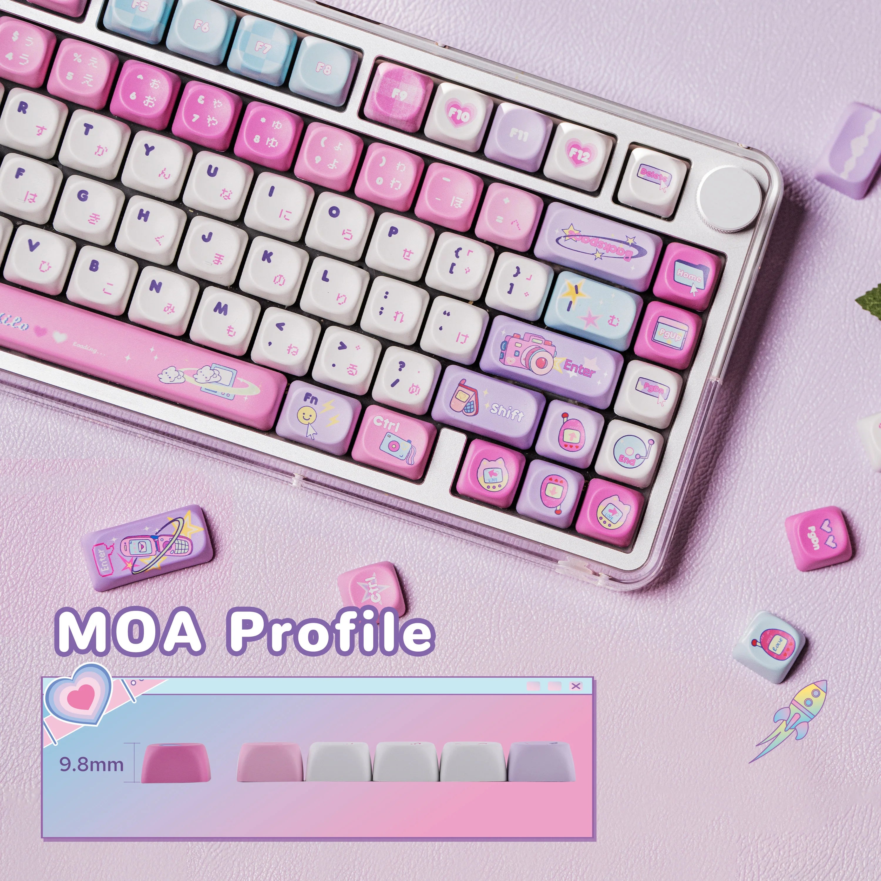 KiiBOOM × Elyxirine Digital Dreams (Pastel Y2K) Keycap Set – 144 Keys, MOA / Cherry Profile, for 60% / 65% / 75% / TKL / Full-Size Keyboards