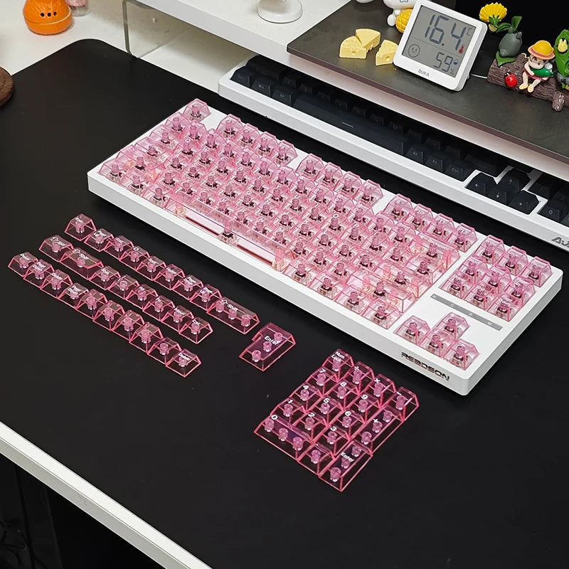 132 Keys Korean Layout Keycaps – Cherry Profile, White Transparent PC Keycaps, UV Printing Crystal Keycaps for MX Switches Gaming Keyboard