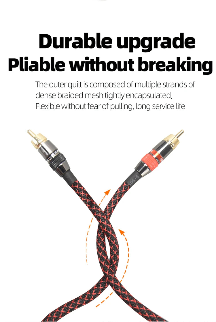 Hi-Fi 2RCA to 2RCA Audio Cable – High Quality 4N OFC, Male-to-Male RCA Cable, Independent Main-Core Shielding, One Pair