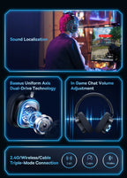 Baseus GH02 Wireless Gaming Headset – Bluetooth 5.3, 2.4G/Wired, RGB, 40mm Drivers