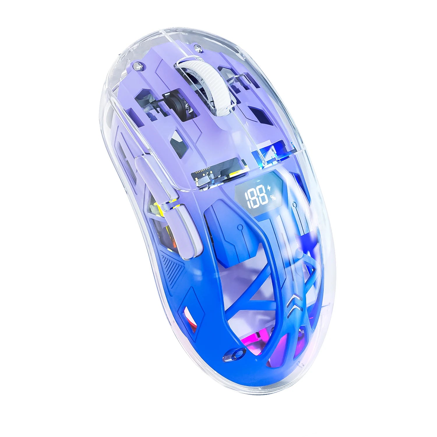 FreeWolf A2 Transparent RGB Wireless Gaming Mouse – Battery Display, Bluetooth & 2.4G, PixArt PAW3212 Sensor