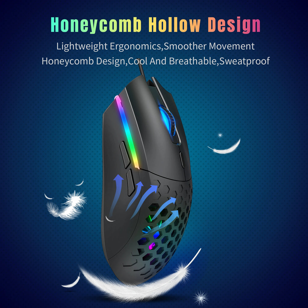HXSJ S500 Optical Gaming Mouse – Lightweight Ergonomic Design, Wired USB, Plug & Play, for Laptop & Desktop PC