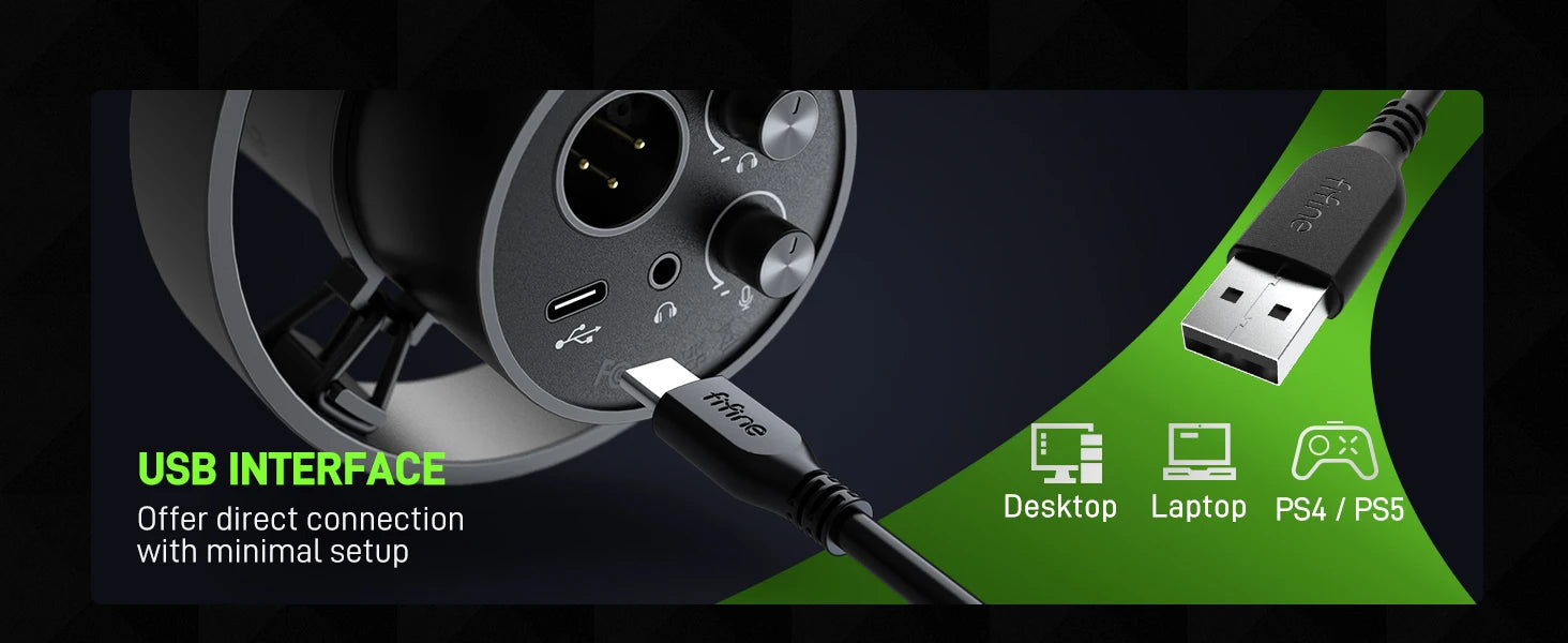 FIFINE USB/XLR Dynamic Microphone with Shock Mount,Touch-mute,Headphone Jack&Volume Control,for PC or Sound Card Recording -K688
