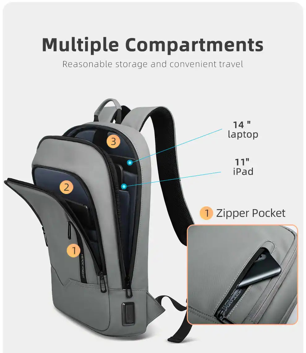 Heroic Knight Business Backpack - 14" Laptop, Waterproof, USB Charging, Multifunctional Travel Backpack