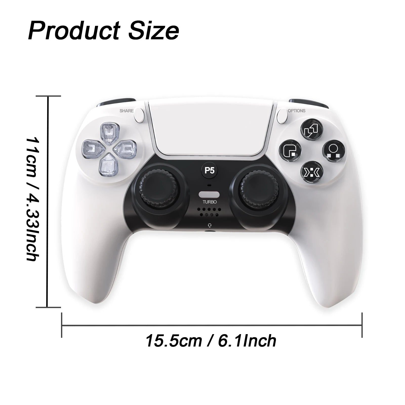GAMINJA P50A Wireless Game Controller For PS5/PC Transparent Crystal buttons Six Axis Gyroscope With Touchpad Ergonomic