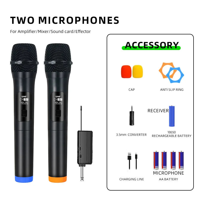 2.4G Wireless Microphone UHF Fixed Frequency 2 Channels Handheld Mic Micphone For Party Karaoke Professional Church Show Meeting