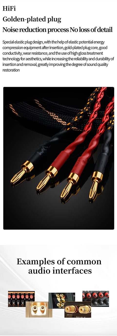 YYAUDIO One Pair of Hi-Fi Speaker Cables – High-End OCC Speaker Cable for Hi-Fi Audio Systems, Banana Plug Speaker Cable