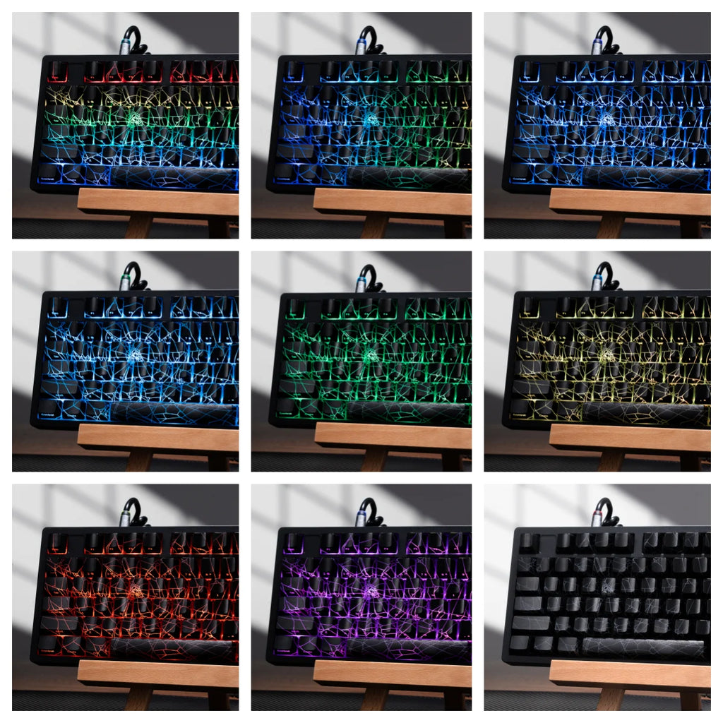 XVX Spider Web Keycaps – OEM Profile, Shine-Through IMD-Tech Keycap Set, 118 Keys, Black Backlight (Keycaps Only)